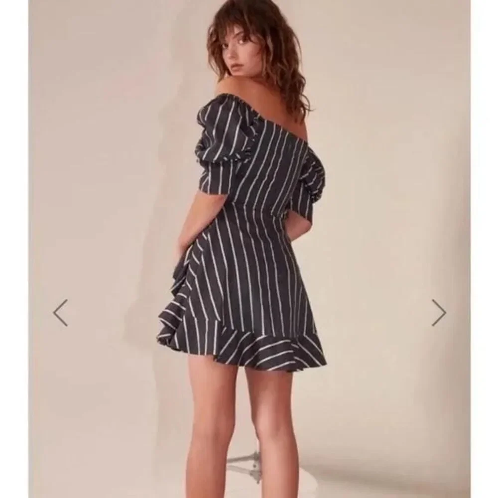 NWT C/MEO Collective Striped Puff Sleeve Mini Dress - Picture 5 of 9